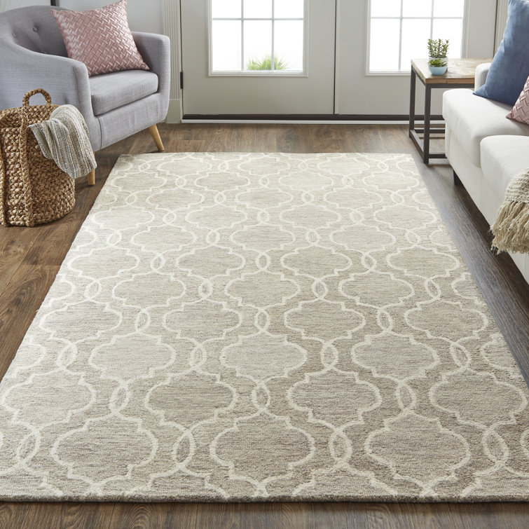 Winston Porter Blaide Geometric Handmade Tufted Light Gray Area Rug